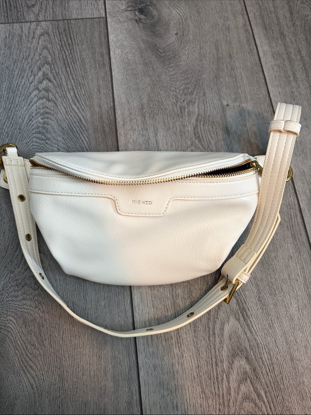 Pixie Mood Cream Leather Crossbody Belt Bag with Gold Hardware